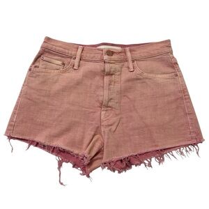 Mother Pink Tomcat Kick Fray Denim Shorts